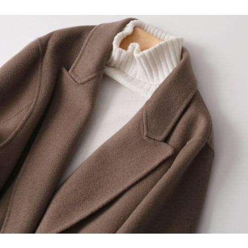 Long Wool Women Spring Autumn Woolen Jacket Black Brown Oversized Coat Korean Elegant Overcoat Casaco Feminino 1112 KJ4072