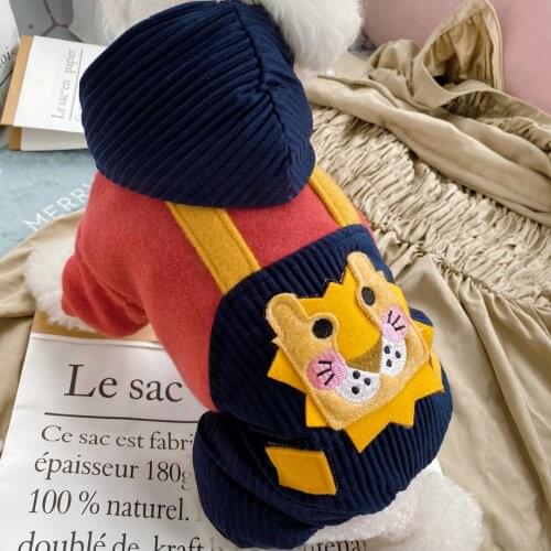 Winter Belt Dog Overall Cute Blue Pants Hoodie Pet Clothing Warm With Fur Jacket Poodle Bichon Pomeranian Schnauzer Apparel