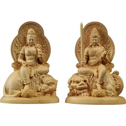 12CM Zodiac Guardian Wenshu Puxian Bodhisattva Buxus Kuan Yin Statue Wood Carving Ornaments Buddha Statue Solid Buddha Carvings