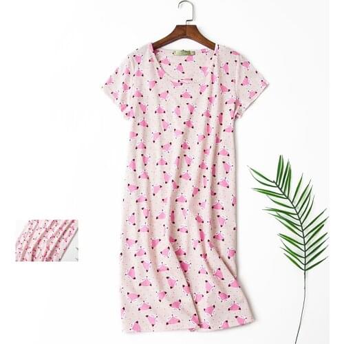 2021 Short Sleeved Women Sleepwear Cotton Night Gowns Summer Cartoon Nightgowns Home Wear Girls Sleep Lounge Sleeping Dress