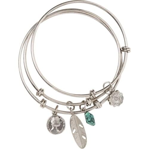 3 pcs/set Fashion Jewelry Trendy Leaf Stone Bracelet For Women Man Silver Color Bohemian Bracelets & Bangles Best Party Gift
