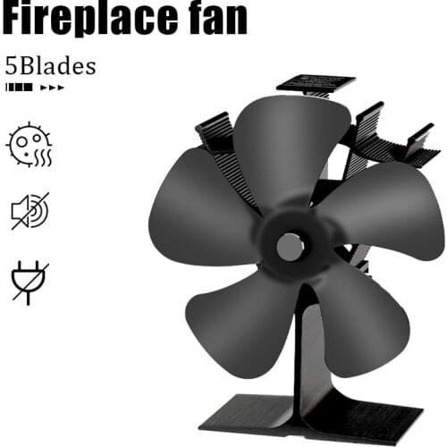 5 Blades New Fireplace Heat Powered Black Stove Fan Log Wood Burner Eco-fan Quiet Home Fireplace Fan Efficient Heat Distribution