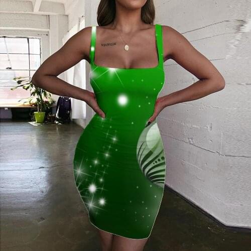 Giyu Brand Christmas Dresses Women Shine Bodycon Dress Love 3d Print Party Halter Sleeveless Womens Clothing Club New Beach
