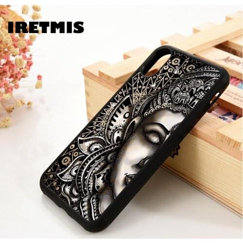 Iretmis 5 5S SE 6 6S phone case cover for iPhone 7 8 plus X Xs 11 Pro Max XR Buddha statue head buddhism Mandala floral henna