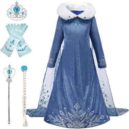 Children Princess Dress for Winter Girl Elsa Costume Carnival Birthday Holiday Party Frozen 2 Dress Kids New Outfit Clothes 2021