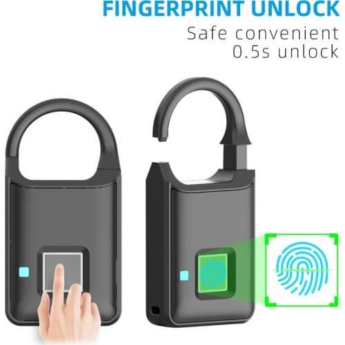 Fingerprint Door Lock Smart Padlock Mini Waterproof Biometric USB Rechargeable Safe Lock for Bag Luggage Handbag Home Office