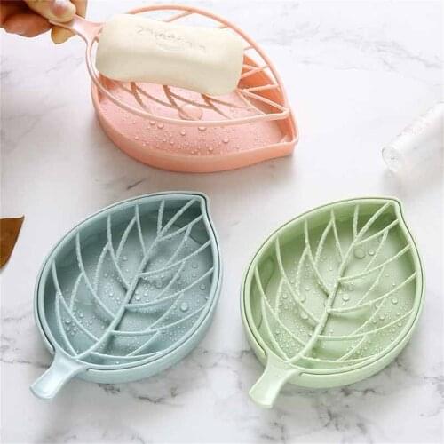 Double-layer Leaf Soap Dish Plastic Bathroom Drain Soap Holder Box Soap Tray Non Slip Draining Rack Soap Case