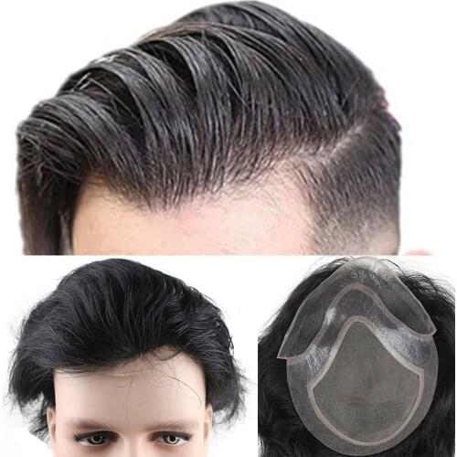 Eseewigs Human Hair Men Toupee Natural Black Color Straight European Remy Hair Swiss Lace Front Toupee Skin Thin PU Hand Made