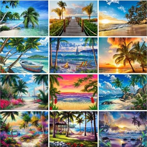 EverShine 5D Diamond Painting Kits Seaside Diamond Embroidery Landscape Mosaic Picture Coconut Tree Art Home Decoration