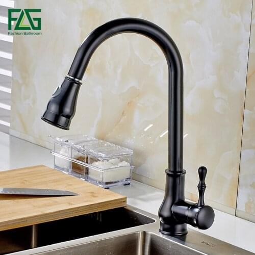 FLG black painting Spring PullDown Kitchen Faucet with Single Spouts & Handheld Shower Kitchen Mixer Tap
