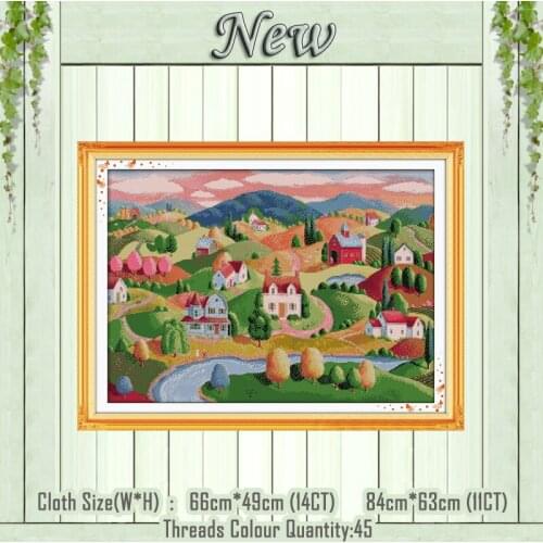 Oil painting village scenery decor painting Counted printed on canvas DMC 14CT 11CT Cross Stitch Needlework kits Embroidery Sets