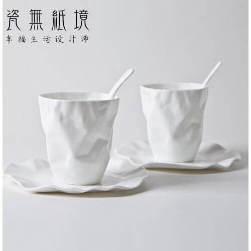 Ceramic water cup art origami individual mug white afternoon tea simple bone porcelain coffee cup set drinkware 2pcs