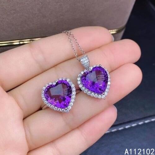 KJJEAXCMY fine jewelry 925 sterling silver inlaid natural natural Amethyst noble girl new ring pendant set support test
