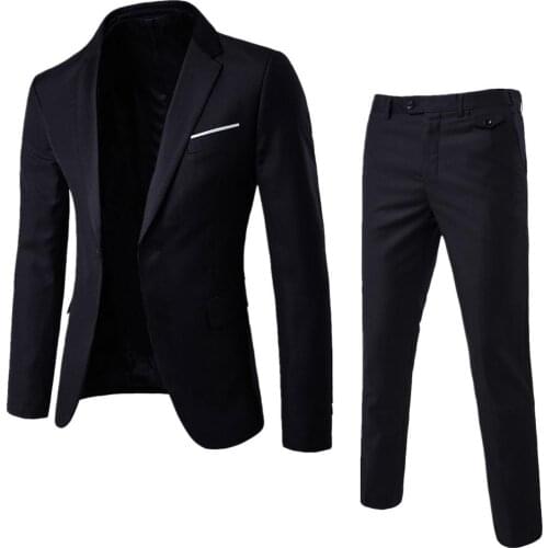 Men Spring 2 Pieces Classic Blazers Suit Sets Men Business Blazer +Pants Suits Sets 2019 Autumn Men Wedding Party Set
