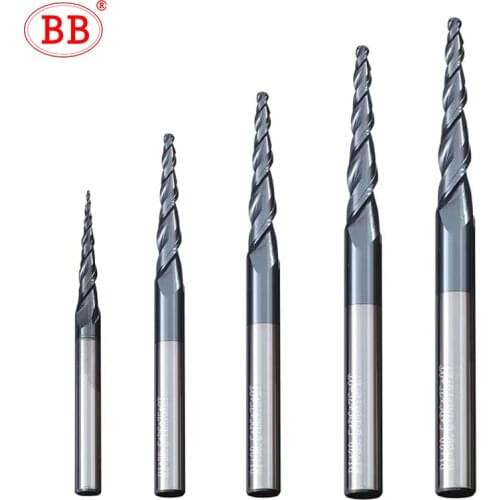 BB Ball Nose Tapered End Mills Solid Carbide Engraving Router Bit Relief Wood Metal CNC Milling Cutter Coated 3.175mm 4mm 6mm 8