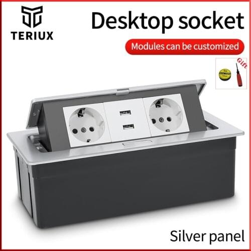 Teriux table socket soft pop up slow open desktop socket built-in outlet France power socket box
