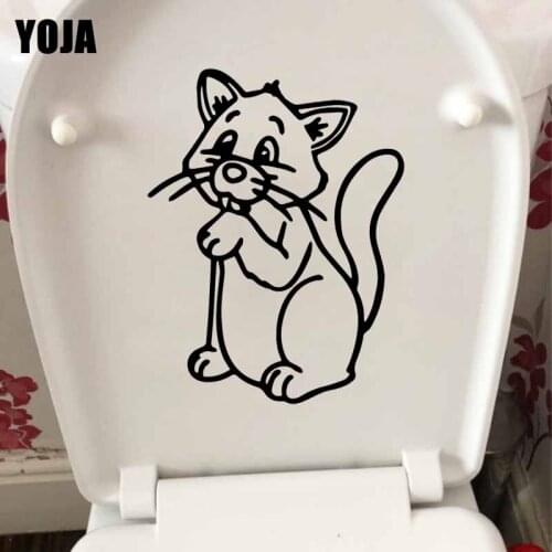 YOJA 18X23.8CM Wall Stickers Toilet Decal Nursery Cute Cat For Kids Animal T5-0117