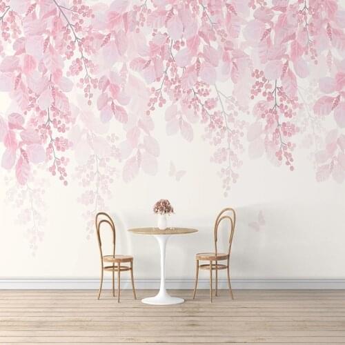 Custom Mural Wallpaper Modern Hand Painted Nordic Style Cherry Tree Pink Flowers Wall Painting Romantic Home Decor 3D Wall Paper
