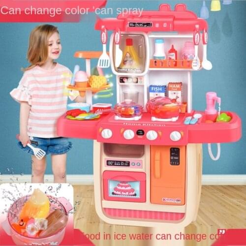 New Big Size 38 Pcs Novelty Toy Change Color Pretend Play Toy Kitchen Set Plastic With Light Smog Cooking Play Food Cart Toy