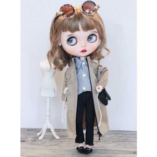 Blythes OB24 doll clothes casual loose version of the long coat trench coat overalls 3 color into the doll accessories