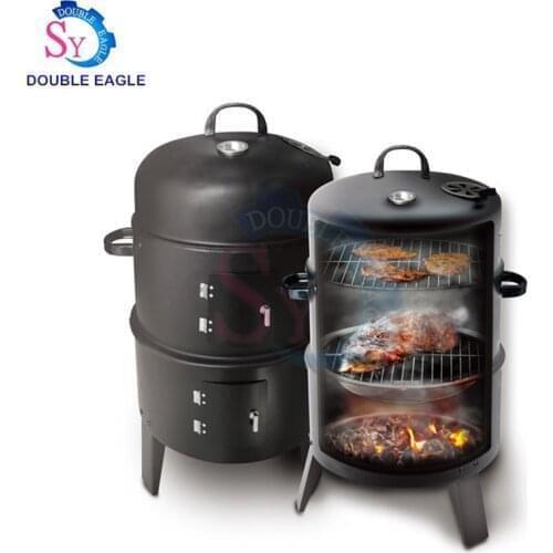 Wholesale price black cylindrical 16inch Three Layers Charcoal BBQ Grill Mountain Cooker smoker/Outdoor casual grill oven
