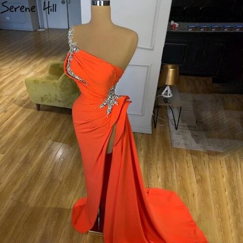 Orange High Split Mermaid Evening Dresses 2021 One Shoulder Elegant Sexy For Women Party Gowns BLA70949 Serene Hill