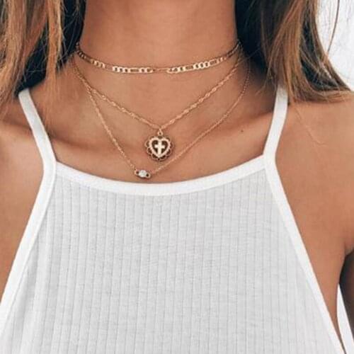 New Necklace 2021 Multilayer Chains Cross Heart Pendant Necklaces for Women Choker Necklace Jewelry Wholesale Collares