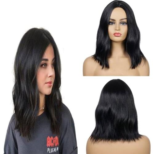 Natural Wave Wig 14.5 Inch Wig Synthetic Wig for White/Black Women African American Natural Black Natural Fake Hair