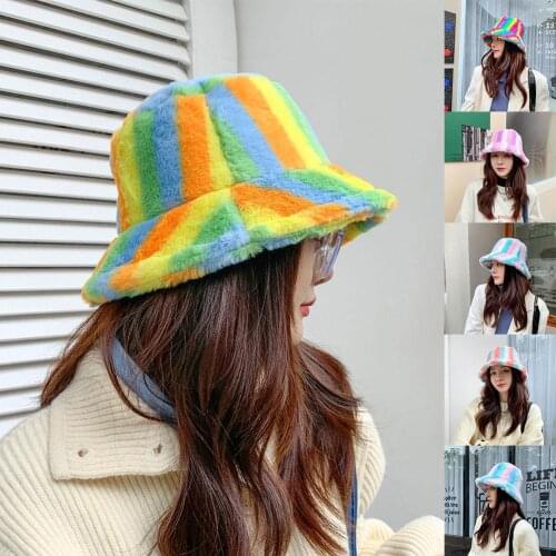 The Plush Rainbow Hat Keeps Warm In Autumn And Winter, And Fashion Fisherman All-match Style European Hat Adult American N7Q8