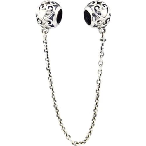Fits Pandora Charms Bracelet Genuine 925 Sterling Silver Enchanted Heart Safety Chain Beads for Jewelry Making Women Gift kralen