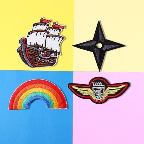Rainbow dart Applique Clothing Embroidery Ancient ships Patch Fabric Sticker Iron On Sew On Patch For Clothing DIY
