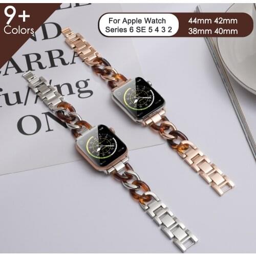 Resin Stainless steel Watch strap for apple watch band 6 Se 5 4 44mm 40mm correa watchband for iwatch Bracelet series 6 se 5 4