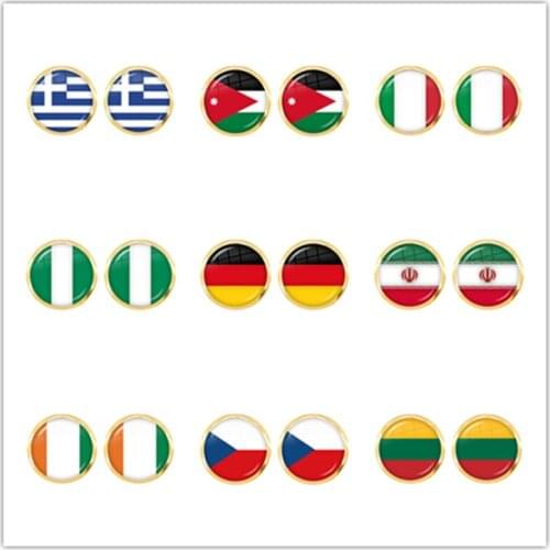 National Flag 12mm Stud Earrings Greece,Jordan,Italy,Nigeria,Germany,Iran,Czech Republic,Lithuania Jewelry For Women Girls Gift