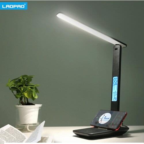 LAOPAO Modern Business Led Office Desk Lamp Touch Dimmable Foldable With Calendar Temperature Alarm Clock table Reading Light