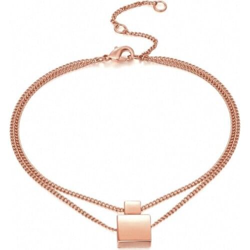 TRACYSWING Square Simple Style Double Chain RoseGold Color Bracelet For Women Girl Work Party Gift Wholesale TWH166