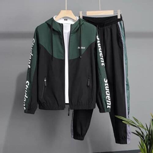 Sweatpants and Hoodie Set Mens Spring and Autumn Korean Style Trendy Plus Size Loose Couple Hooded Two-piece Sportswear
