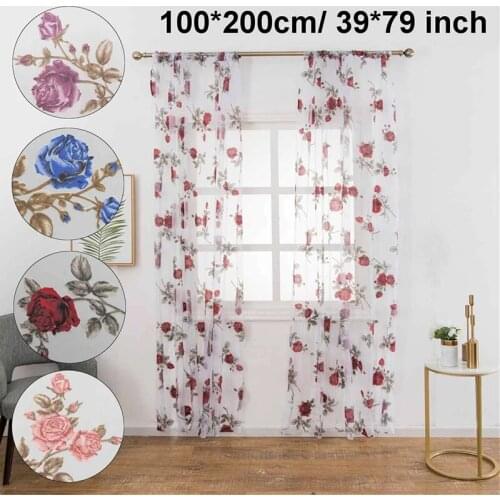 Tulle for Living Room on The Window Curtain Kitchen Bedroom Floral Pattern Sheer Screen Sheer-Curtains Blinds Drapes Curtains