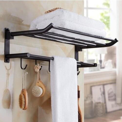 Vidric 50cm Black Oil/Antique Bathroom Towel Rack Folding Movable Bath Towel Holder Bar Hotel Home Bathroom Storage Rack Shelf