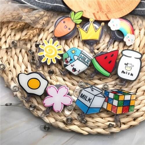 High Quality Cute milk Watermelon Retractable Doctor Nurse Badge Reel Cartoon personality Students IC ID Card Badge Holder Clip