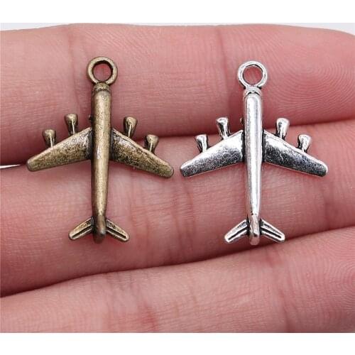 WYSIWYG 10pcs 27x21mm Airplane Fighter Charm Pendants For Jewelry Making 2 Colors Aircraft Pendants Charm