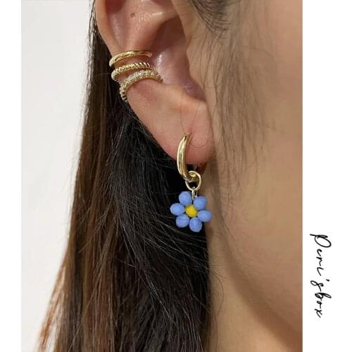 PerisBox Boho Candy Color Acrylic Daisy Hoop Earring For Women Multicolor Cute Flower Charm Huggie Earrings Summer Jewelry Gift