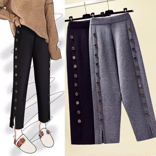 Women Pants Spring Autumn Knitted Trousers Casual Pants Womens Cropped Pants Black Straight Pants Pants Pantalones De Mujer