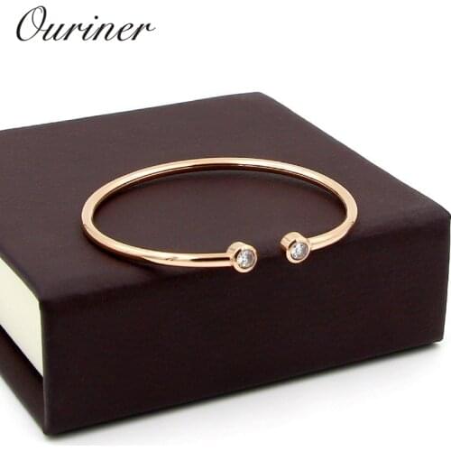New Brand Bangle Top Quality Color Gold Stainless Steel Jewelry Inlay CZ Crystal Letter Noble Women Cuff Bangles Bracelets 101-1
