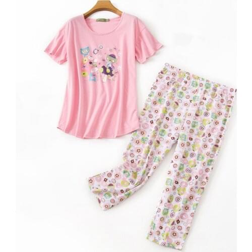 Womens Pajamas Set Large Sizes Panties Short Sleeve T-shirt Autumn Female Sexy Hot Pyjamas Fashion Home Cartoon Sleepwear