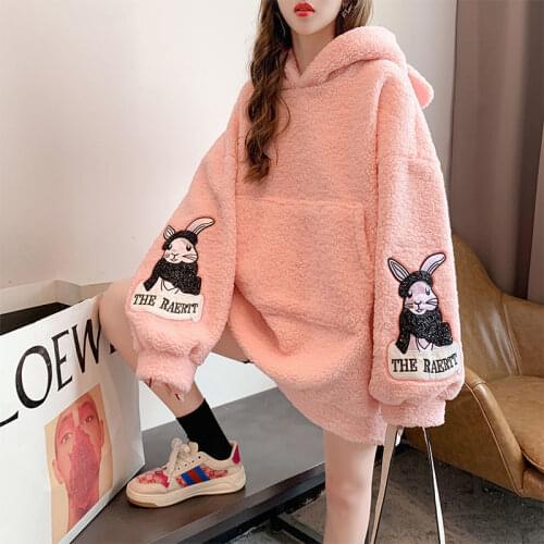 Rabbit Pattern Cute Ears Winter Hoodie OVERSIZE INS Korea Harajuku Hat with Ears