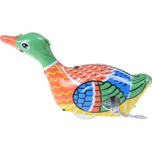 1pc Walking Metal Tin Toy Cute Cartoon Swimming Duck Clockwork Baby Toy Infant Crawling Wind Up Toy Educational Kids Classic Toy