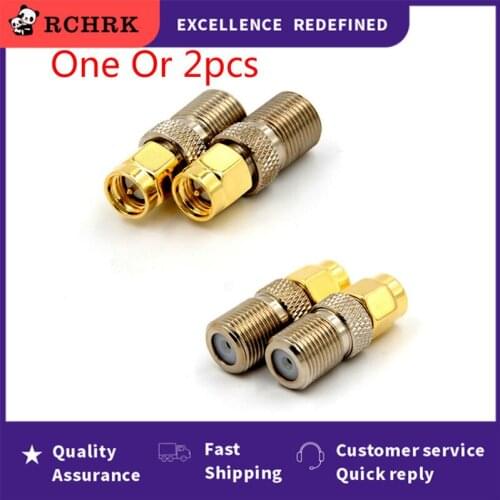 1PC Or 2pcs F Type Female Jack To SMA Male Plug Straight RF Coaxial Adapter F Connector To SMA Convertor Gold Tone