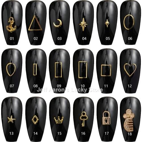 20PCS gold silver metal 3d nail art decorations charms studs frame nails accessoires supplies tool new arrive