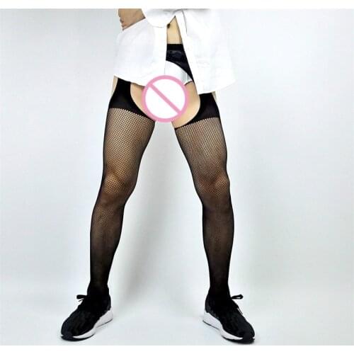 2021 Mens Pantyhose Open Crotch Breathable Underwear Mans Mid Mesh Body Stockings High Elastic Fishnet Crotchless Tights