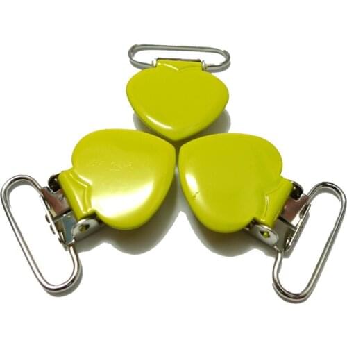 25pcs 1'' 25mm #03 Yellow Color Enamel Heart Shape Pacifier Clips/Suspender Clips
